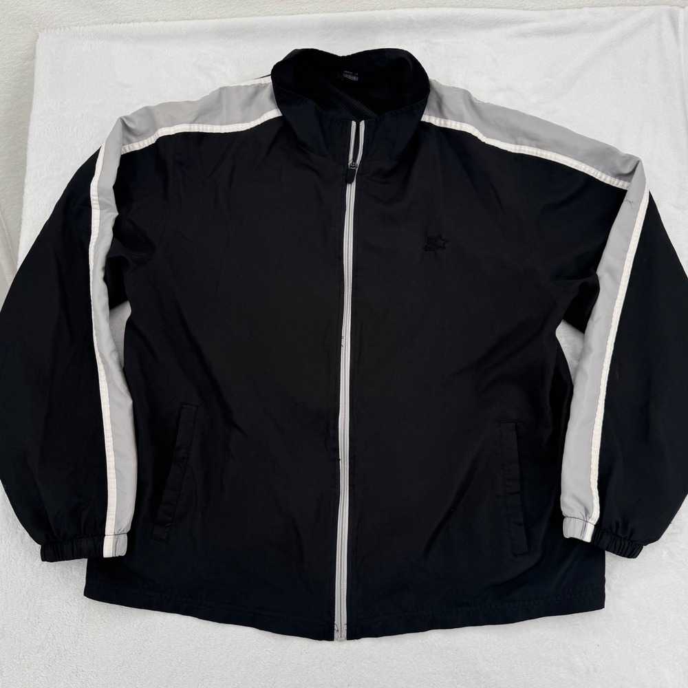 Starter Mens Size XL Black Grey White Mesh Lined Full Zip Track Jacket Gorpcore